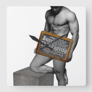 SlipperyJoe's Thanksgiving tradition muscular male Square Wall Clock