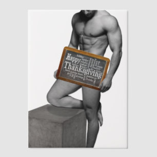 SlipperyJoe's Thanksgiving tradition muscular male Vellum Invitations