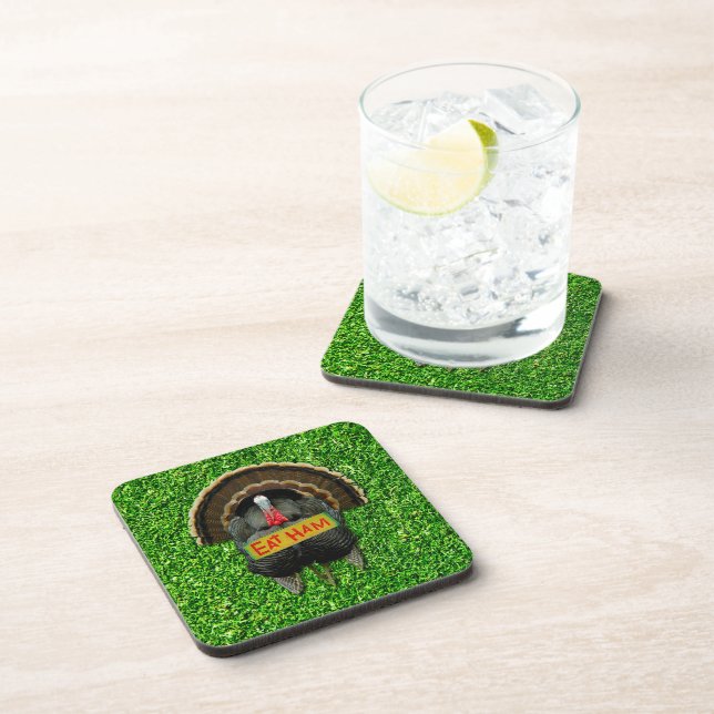 SlipperyJoe's Thanksgiving turkey grass eat ham co Coaster (Right Side)