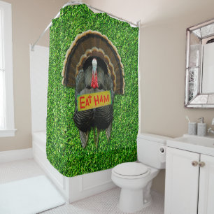 SlipperyJoe's Thanksgiving turkey grass eat ham co Shower Curtain