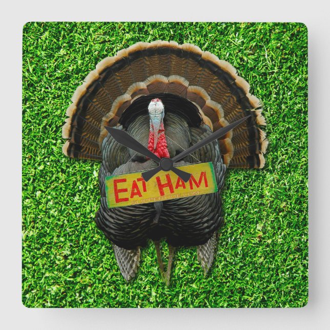 SlipperyJoe's Thanksgiving turkey grass eat ham co Square Wall Clock (Front)