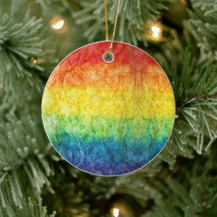 SlipperyJoe's tie-dyed flag rainbow pressed into s Ceramic Ornament