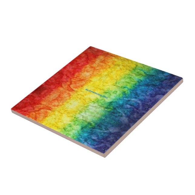 SlipperyJoe's tie-dyed flag rainbow pressed into s Ceramic Tile (Side)