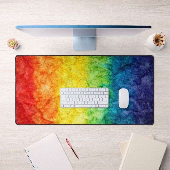 SlipperyJoe's tie-dyed flag rainbow pressed into s Desk Mat (Office 1)