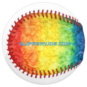 SlipperyJoe's tie-dyed flag rainbow pressed into s Softball