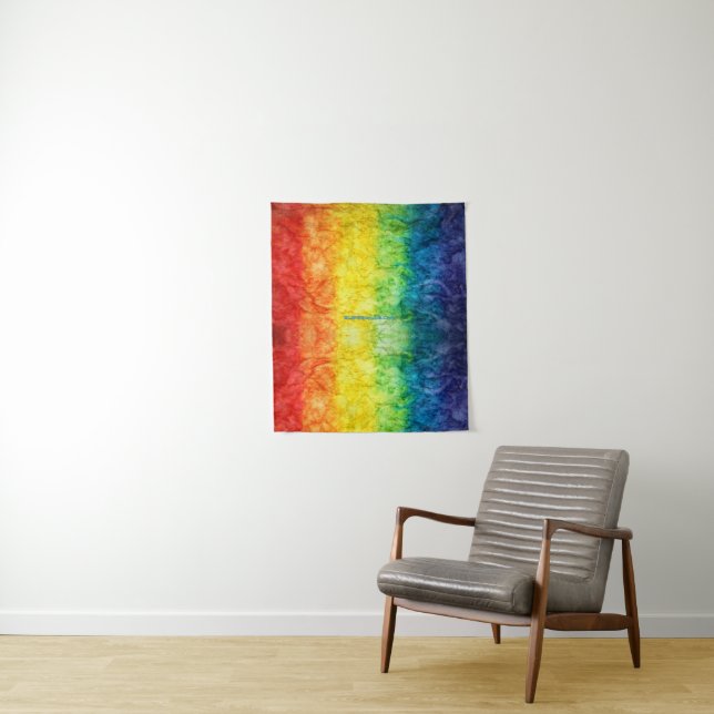 SlipperyJoe's tie-dyed flag rainbow pressed into s Tapestry (In Situ)