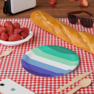 SlipperyJoe's trans-inclusive gay men's flag palet Paper Plate