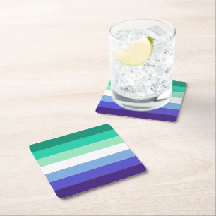 SlipperyJoe's trans-inclusive gay men's flag palet Square Paper Coaster