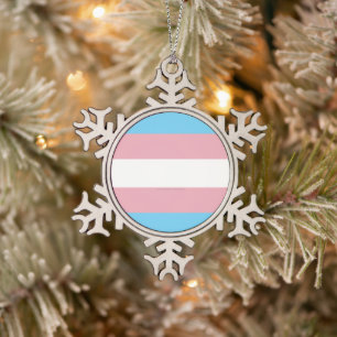 SlipperyJoe's transgender pride flag diversity rig Snowflake Pewter Christmas Ornament
