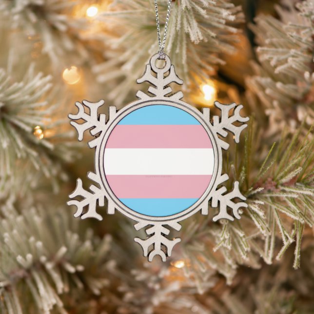 SlipperyJoe's transgender pride flag visibility di Snowflake Pewter Christmas Ornament (Tree)