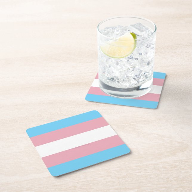 SlipperyJoe's transgender pride flag visibility di Square Paper Coaster (Insitu)