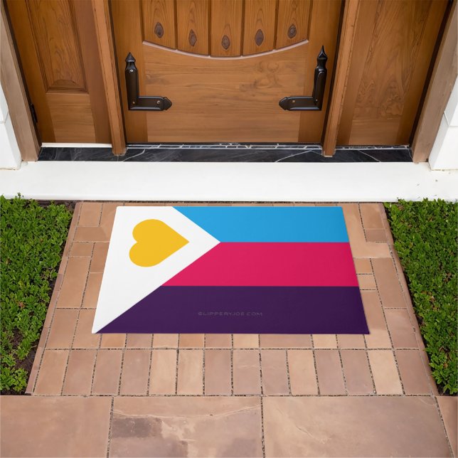SlipperyJoe's tricolor polyamory pride flag three  Doormat (Outdoor)
