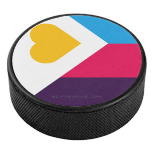 SlipperyJoe's tricolor polyamory pride flag three  Hockey Puck
