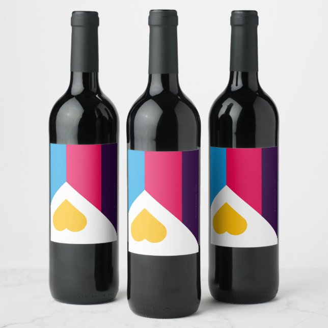 SlipperyJoe's tricolor polyamory pride flag three  Wine Label (Bottles)