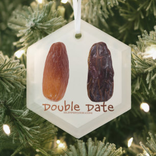 SlipperyJoe's two dates shrivelled wrinkled prunes Glass Tree Decoration