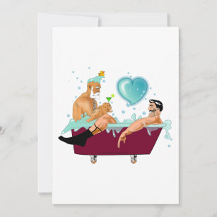 SlipperyJoe's two gay men cartoon bathtub bubbles  Holiday Card