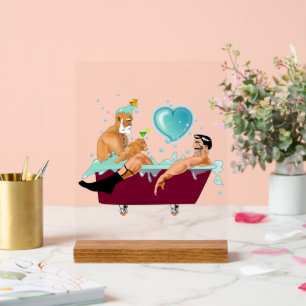 SlipperyJoe's two gay men love cartoon bathtub soa Acrylic Sign