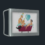 SlipperyJoe's two gay men love cartoon bathtub soa Belt Buckle<br><div class="desc">SlipperyJoe's two gay men love cartoon bathtub soap bubbles green martini drink heart love moustache beard duck black dress socks muscles hairy artistic gay pride gifts LGBTQIA enjoying a bath</div>
