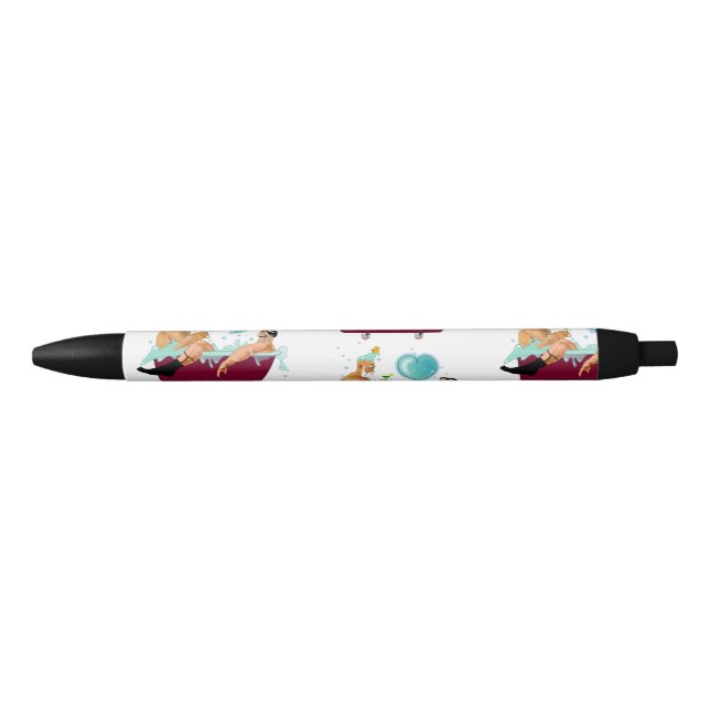 SlipperyJoe's two gay men love cartoon bathtub soa Black Ink Pen (Front)