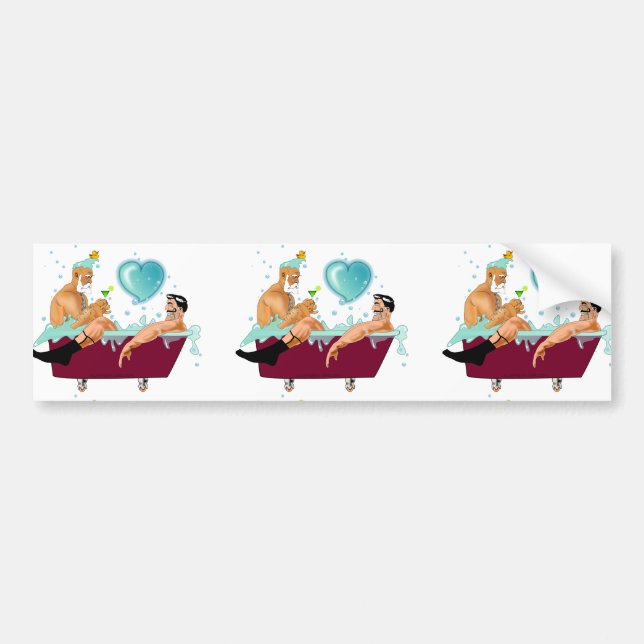 SlipperyJoe's two gay men love cartoon bathtub soa Bumper Sticker (Front)