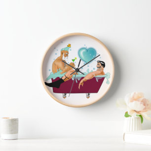 SlipperyJoe's two gay men love cartoon bathtub soa Clock