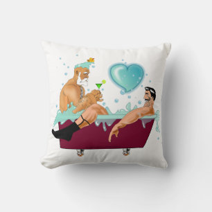SlipperyJoe's two gay men love cartoon bathtub soa Cushion