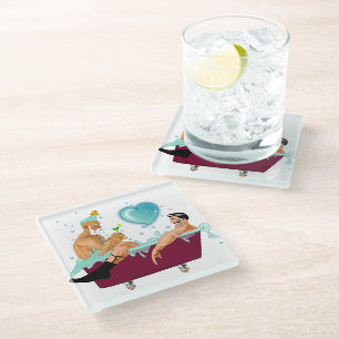 SlipperyJoe's two gay men love cartoon bathtub soa Glass Coaster