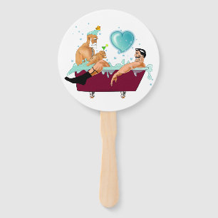 SlipperyJoe's two gay men love cartoon bathtub soa Hand Fan