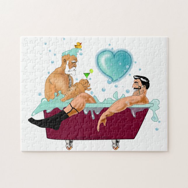 SlipperyJoe's two gay men love cartoon bathtub soa Jigsaw Puzzle (Horizontal)