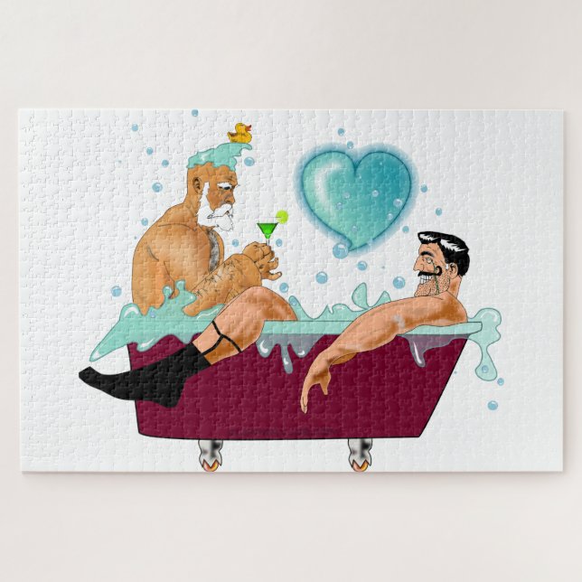 SlipperyJoe's two gay men love cartoon bathtub soa Jigsaw Puzzle (Horizontal)
