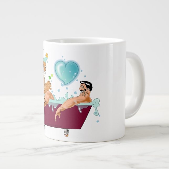 SlipperyJoe's two gay men love cartoon bathtub soa Large Coffee Mug (Front Right)