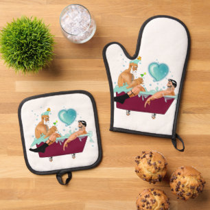 SlipperyJoe's two gay men love cartoon bathtub soa Oven Mitt & Pot Holder Set
