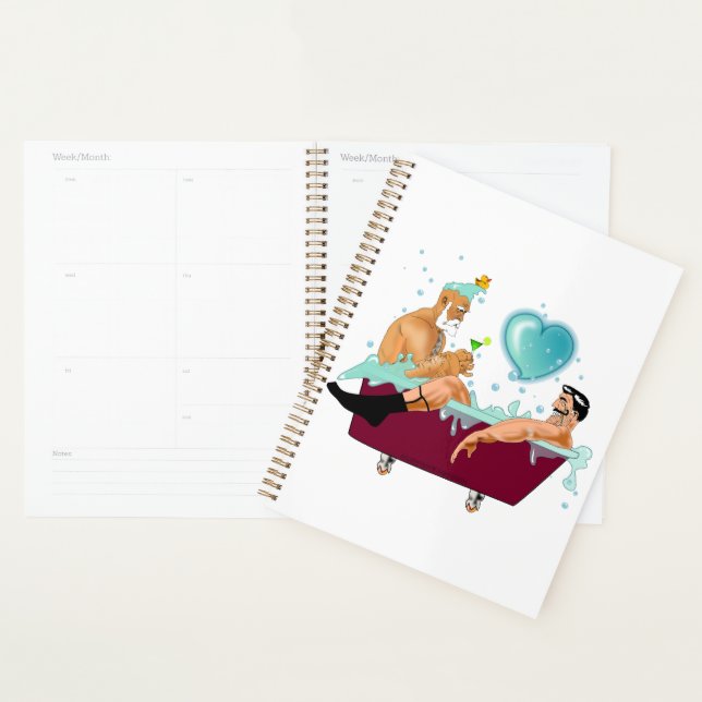 SlipperyJoe's two gay men love cartoon bathtub soa Planner (Display)