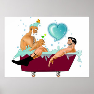 SlipperyJoe's two gay men love cartoon bathtub soa Poster