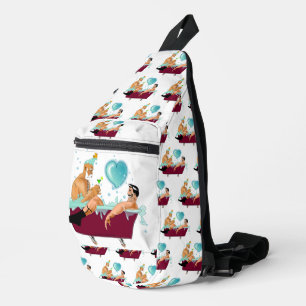 SlipperyJoe's two gay men love cartoon bathtub soa Sling Bag
