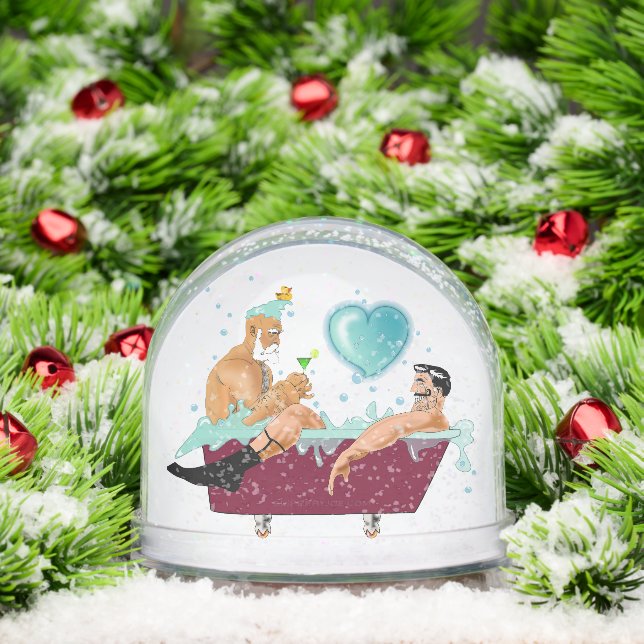 SlipperyJoe's two gay men love cartoon bathtub soa Snowglobe (Christmas)