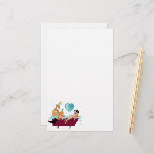 SlipperyJoe's two gay men love cartoon bathtub soa Stationery