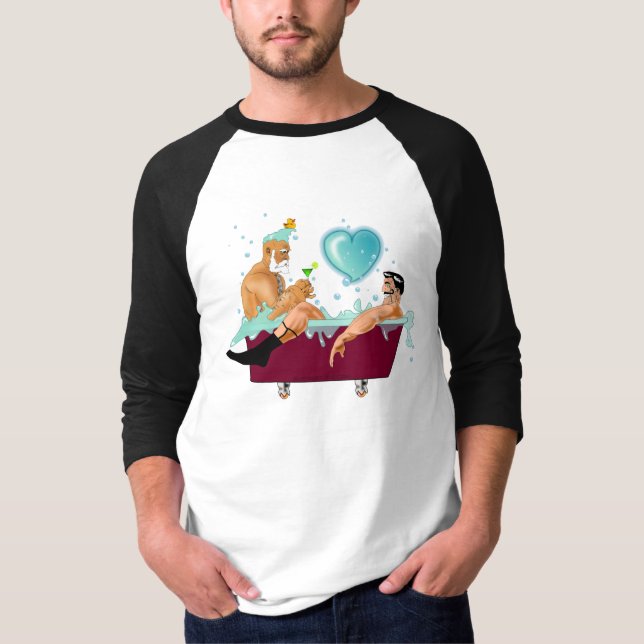SlipperyJoe's two gay men love cartoon bathtub soa T-Shirt (Front)