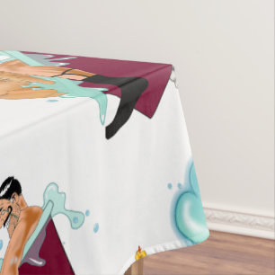 SlipperyJoe's two gay men love cartoon bathtub soa Tablecloth
