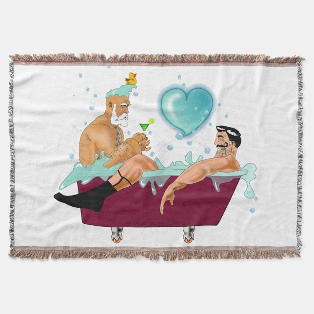 SlipperyJoe's two gay men love cartoon bathtub soa Throw Blanket (Front)