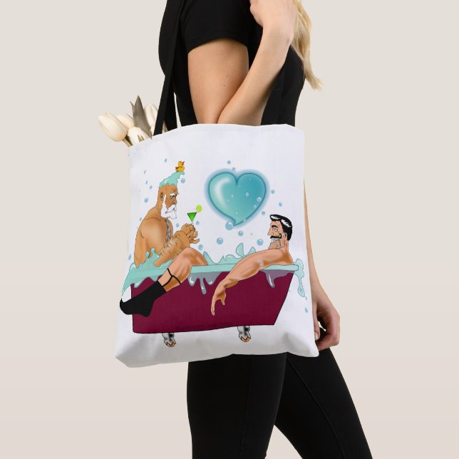 SlipperyJoe's two gay men love cartoon bathtub soa Tote Bag (Close Up)
