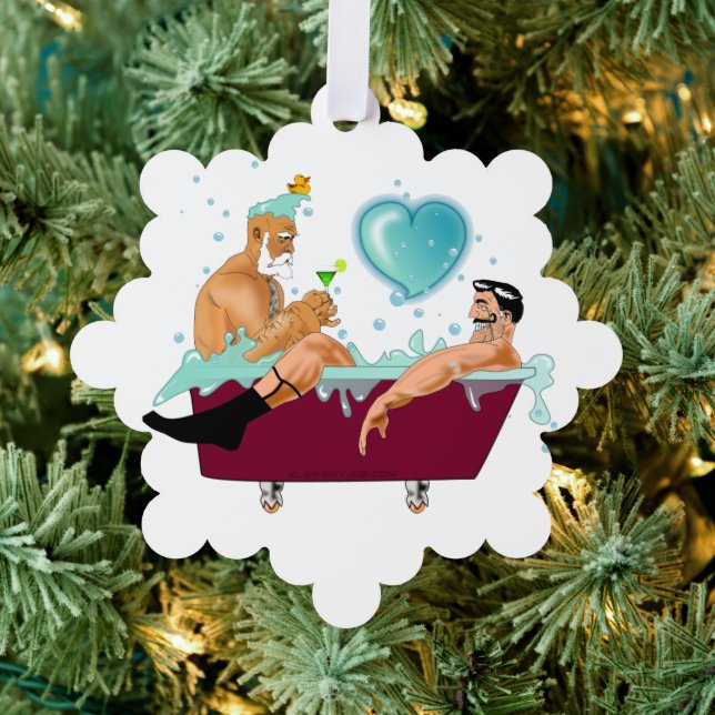 SlipperyJoe's two gay men love cartoon bathtub soa Tree Decoration Card (Insitu (Tree))