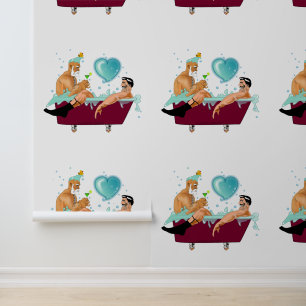 SlipperyJoe's two gay men love cartoon bathtub soa Wallpaper