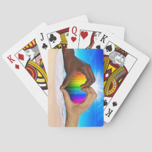 SlipperyJoe's two Hearted hands interracial male h Playing Cards