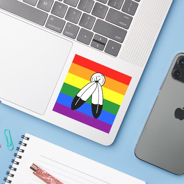 SlipperyJoe's two-spirit pride flag Indigenous sym (Laptop w/ iPhone)
