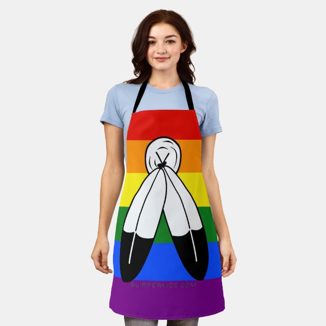 SlipperyJoe's two-spirit pride flag Indigenous sym Apron (Worn)