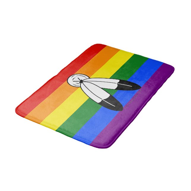 SlipperyJoe's two-spirit pride flag Indigenous sym Bath Mat (Angled)