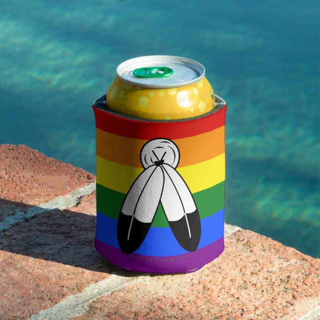 SlipperyJoe's two-spirit pride flag Indigenous sym Can Cooler (In Situ Pool)