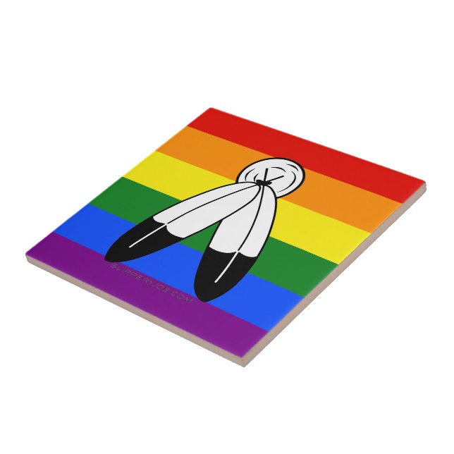 SlipperyJoe's two-spirit pride flag Indigenous sym Ceramic Tile (Side)
