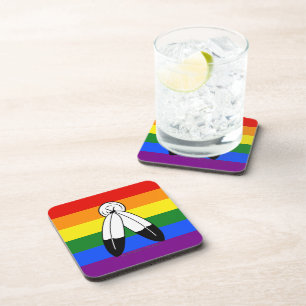 SlipperyJoe's two-spirit pride flag Indigenous sym Coaster